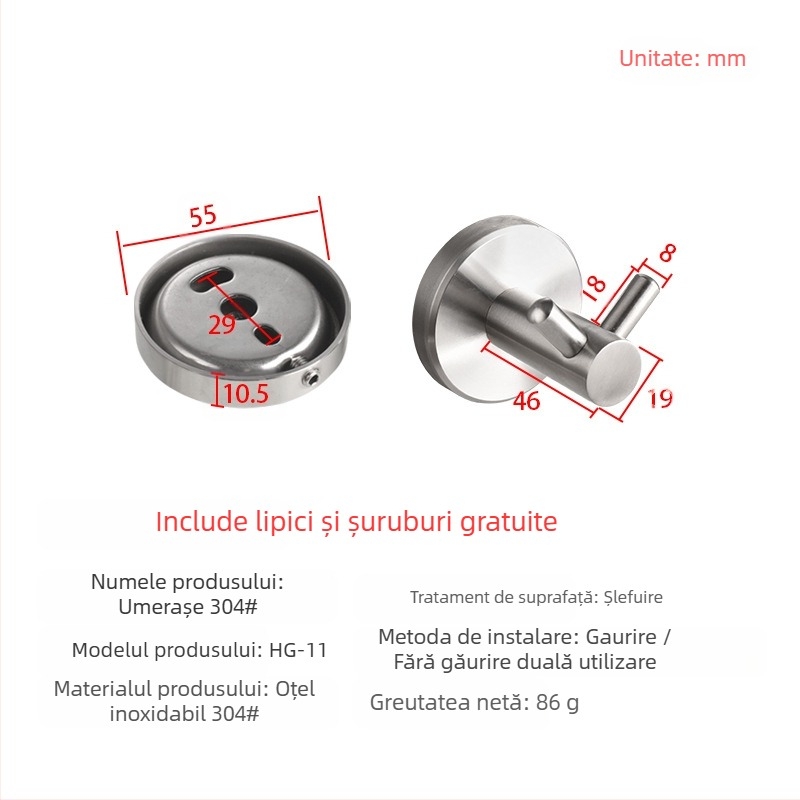 Set baie – oțel inoxidabil 304, instalare fără găuri, stil modern minimalist, Youhonggao