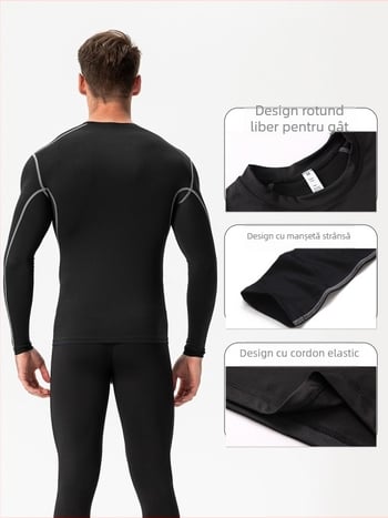 Tricou trening bărbați PRO cu mâneci lungi - Poliester elastan, 85% poliester, Captusire: Poliester elastan, Pentru alergare și fitness