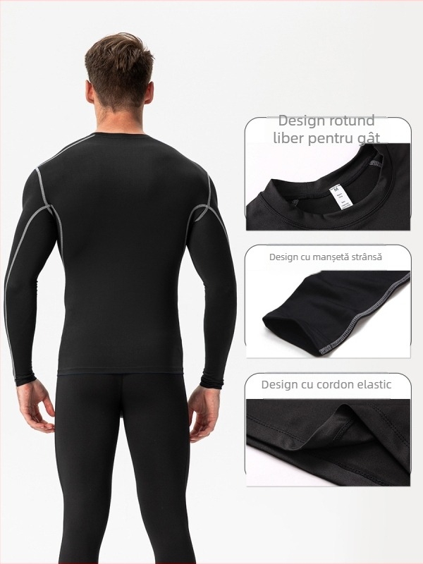 Tricou trening bărbați PRO cu mâneci lungi - Poliester elastan, 85% poliester, Captusire: Poliester elastan, Pentru alergare și fitness