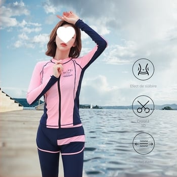 Costum de snorkeling pentru femei, două piese, mâneci lungi, protecție solară, uscare rapidă, model în dungi