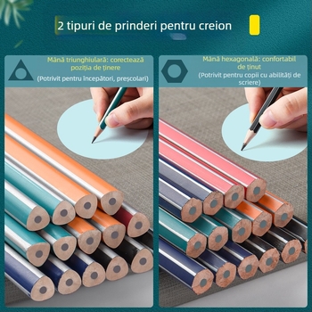 Creion cu corp triunghiular, cap cu gumă, formă hexagonală pentru copii