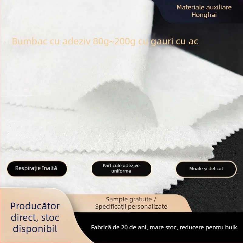 Bumbac lipit cu ac pentru căptușeală de geantă și îmbrăcăminte, 100% poliester, 80–200 g/m², formare cu dinți de pieptene