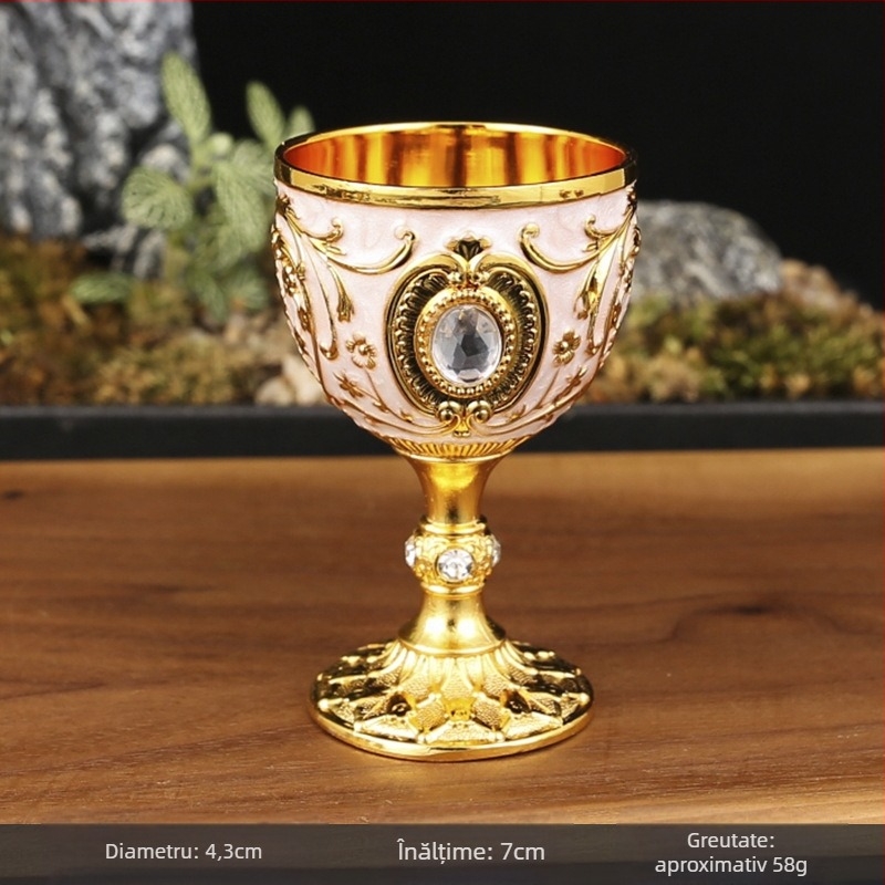 Pahar metalic pentru spirtoase în stil european, din aliaj, design nordic floral, marca Manny, greutate 60 g