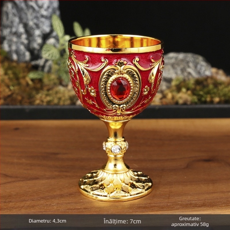 Pahar metalic pentru spirtoase în stil european, din aliaj, design nordic floral, marca Manny, greutate 60 g