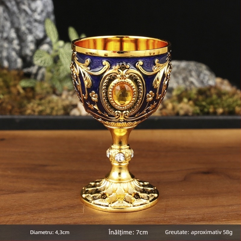 Pahar metalic pentru spirtoase în stil european, din aliaj, design nordic floral, marca Manny, greutate 60 g