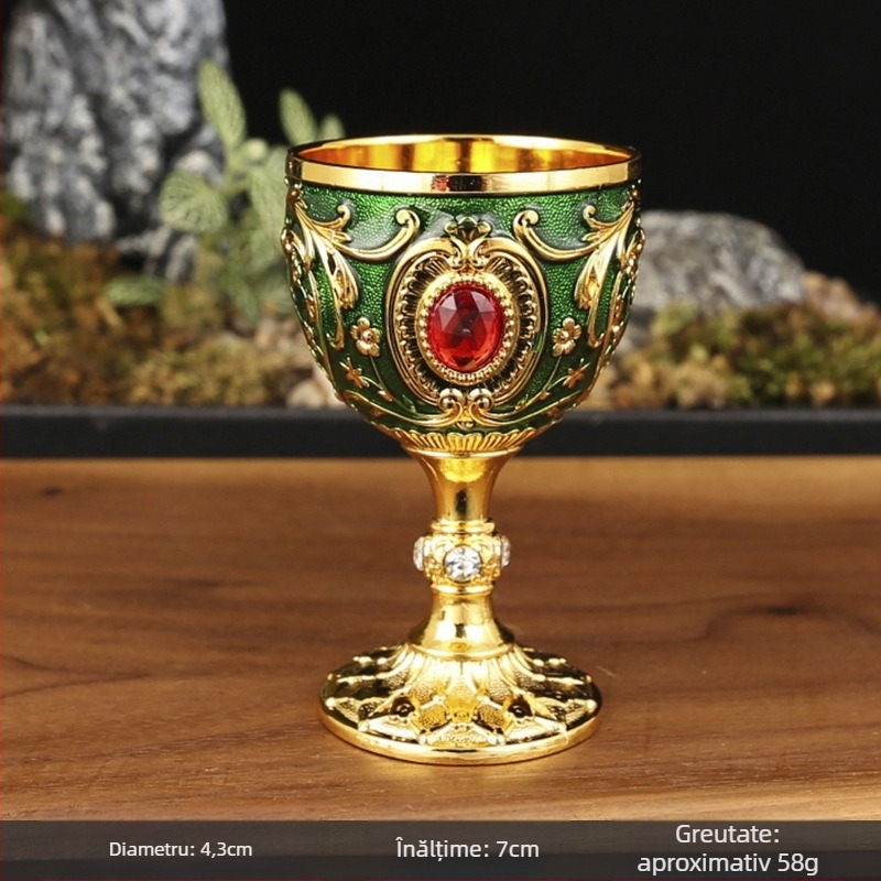 Pahar metalic pentru spirtoase în stil european, din aliaj, design nordic floral, marca Manny, greutate 60 g