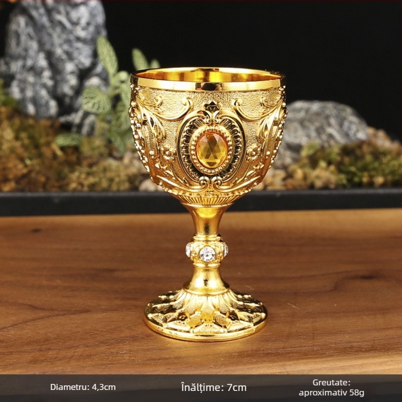 Pahar metalic pentru spirtoase în stil european, din aliaj, design nordic floral, marca Manny, greutate 60 g