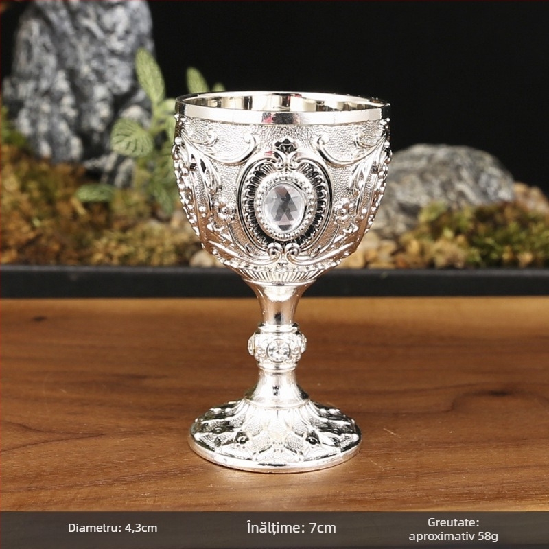 Pahar metalic pentru spirtoase în stil european, din aliaj, design nordic floral, marca Manny, greutate 60 g