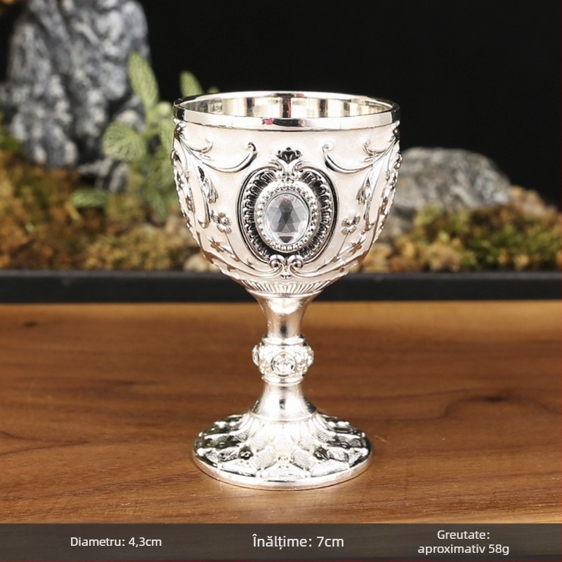 Pahar metalic pentru spirtoase în stil european, din aliaj, design nordic floral, marca Manny, greutate 60 g