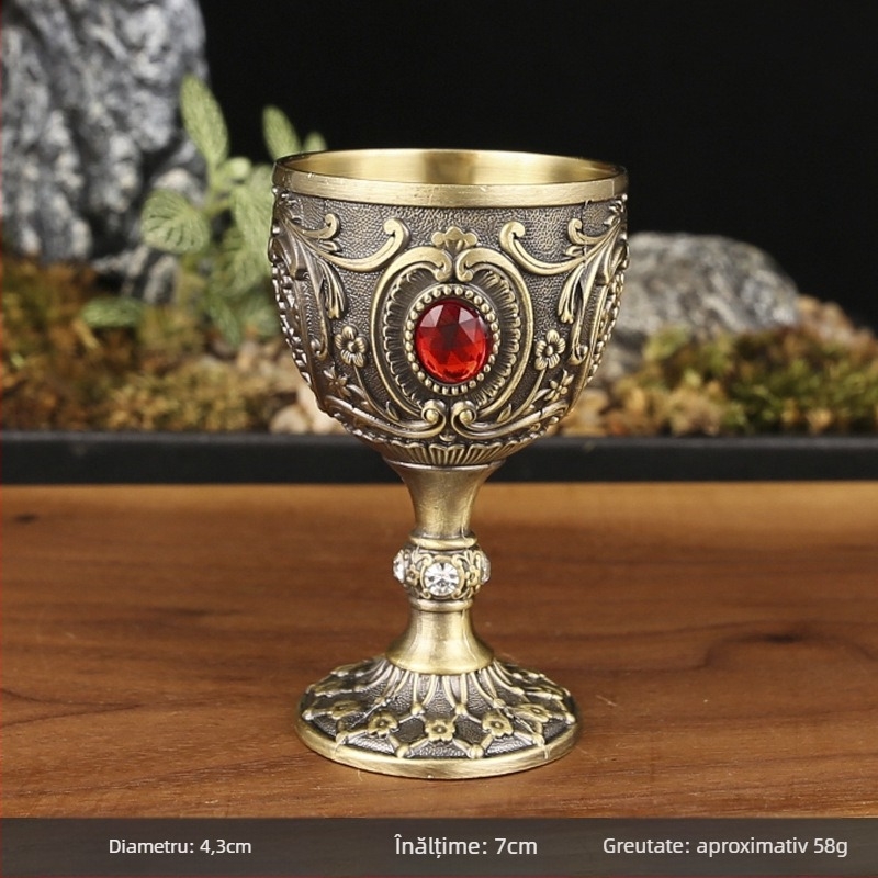 Pahar metalic pentru spirtoase în stil european, din aliaj, design nordic floral, marca Manny, greutate 60 g