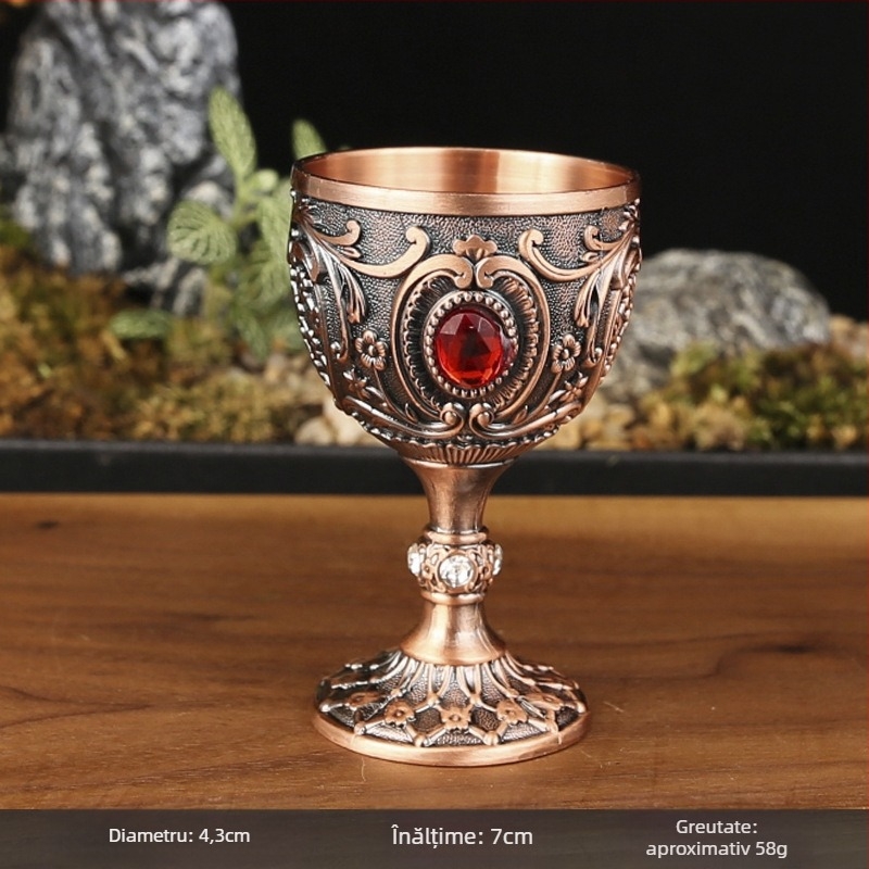 Pahar metalic pentru spirtoase în stil european, din aliaj, design nordic floral, marca Manny, greutate 60 g