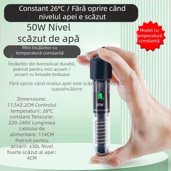 Bara de încălzire automată pentru acvariu, temperatură constantă, corp din sticlă, 25–50W, 0,5 kg, Jingbang, potrivită pentru acvarii mici cu pești și țestoase