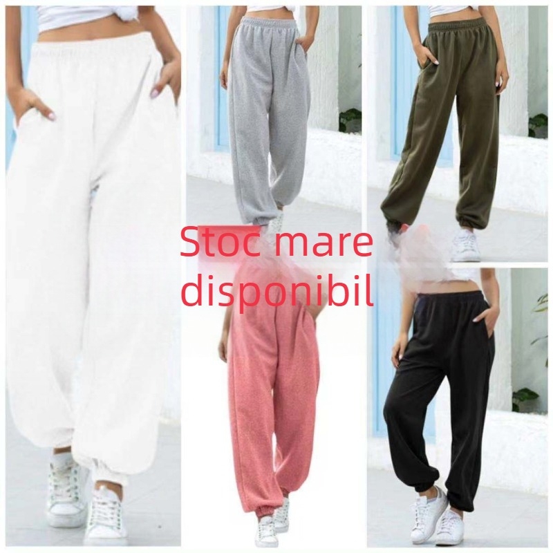 Pantaloni, talie medie, croială dreaptă, poliester gros, stil leisure