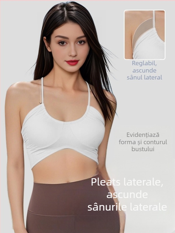 Sutien sport pentru femei cu bretele subțiri integrate - imprimeu leopard, cupă 3/4, cupă cu formă medie, nailon 75% cu căptușeală din spandex 25%, bretele fixe duble