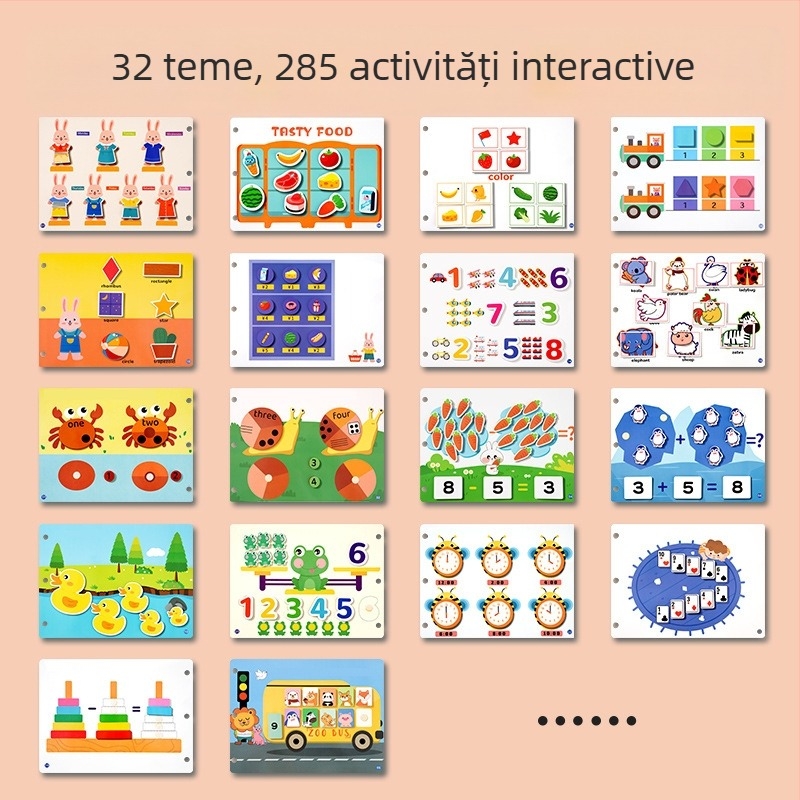 Carte educativă de liniște pentru copii 4–6 ani, dezvoltare cognitivă și coordonare mână-ochi, activități de rupere și lipire