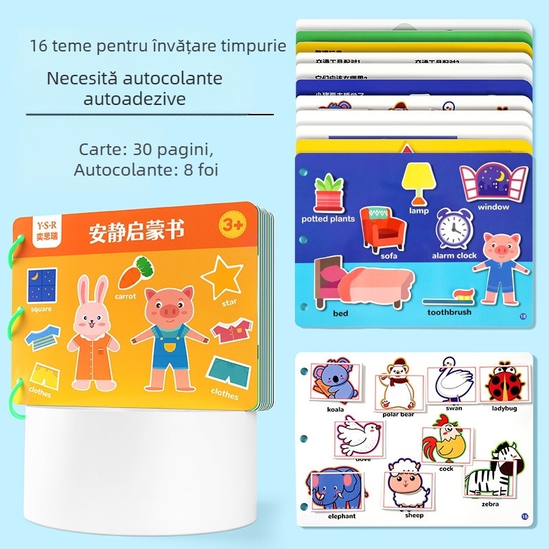 Carte educativă de liniște pentru copii 4–6 ani, dezvoltare cognitivă și coordonare mână-ochi, activități de rupere și lipire