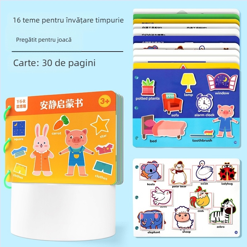 Carte educativă de liniște pentru copii 4–6 ani, dezvoltare cognitivă și coordonare mână-ochi, activități de rupere și lipire