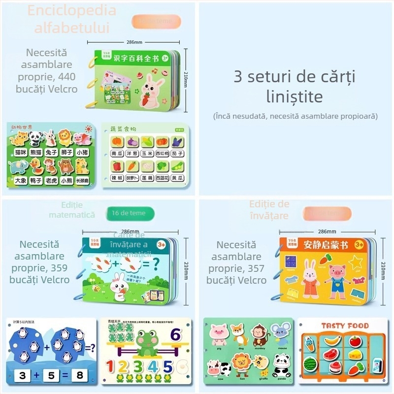 Carte educativă de liniște pentru copii 4–6 ani, dezvoltare cognitivă și coordonare mână-ochi, activități de rupere și lipire