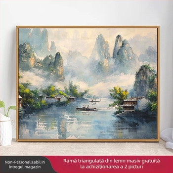 Tablou digital în ulei – peisaj chinezesc, pictură DIY manuală cu vopsea acrilică, ramă din lemn masiv, stil chinezesc