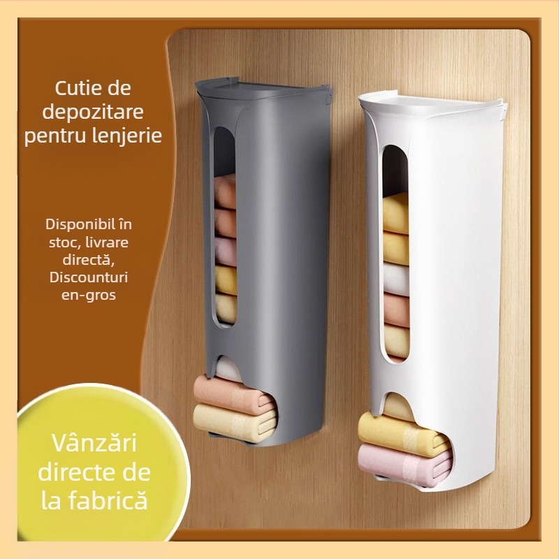 Boxă de depozitare pentru lenjerie și șosete, montaj pe perete – Modelul 001, din PP plastic, cu capac care se deschide, montaj fără găuri