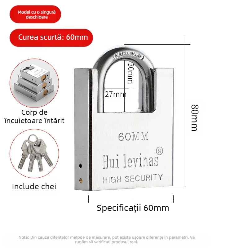 Lacăt de uz casnic Flat Ring, model g-type, din cupru, pentru uși mici, protecție la incendiu