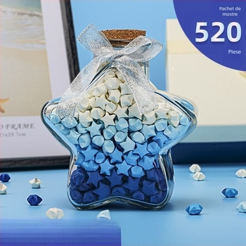 Kit Origami Stea în Sticlă – Benzi în gradient de stele, stil simplu și modern, cadou pentru ziua de naștere, pentru coleg de bancă, Crăciun