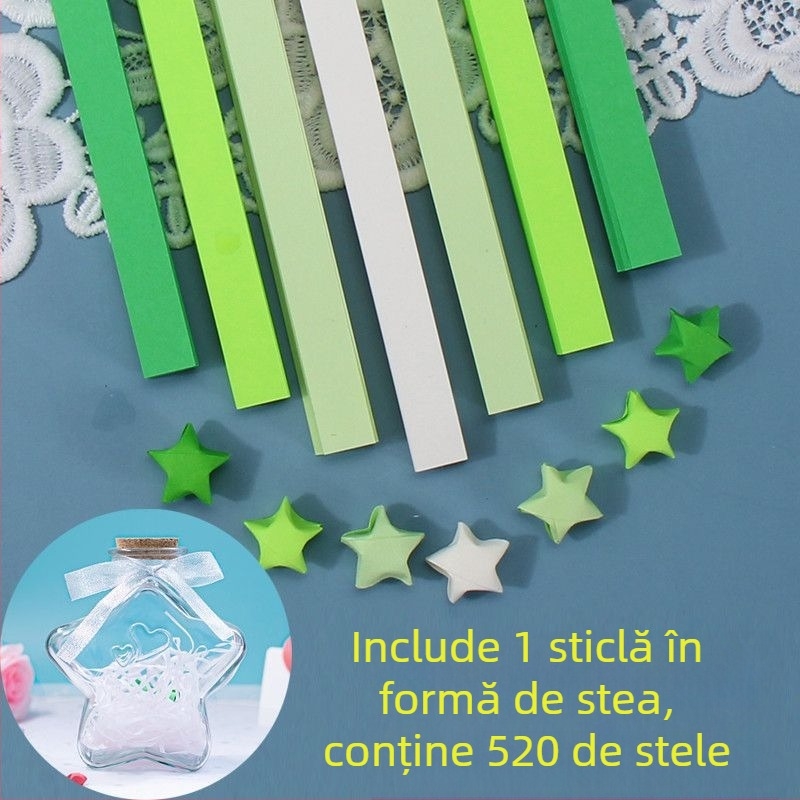 Kit Origami Stea în Sticlă – Benzi în gradient de stele, stil simplu și modern, cadou pentru ziua de naștere, pentru coleg de bancă, Crăciun