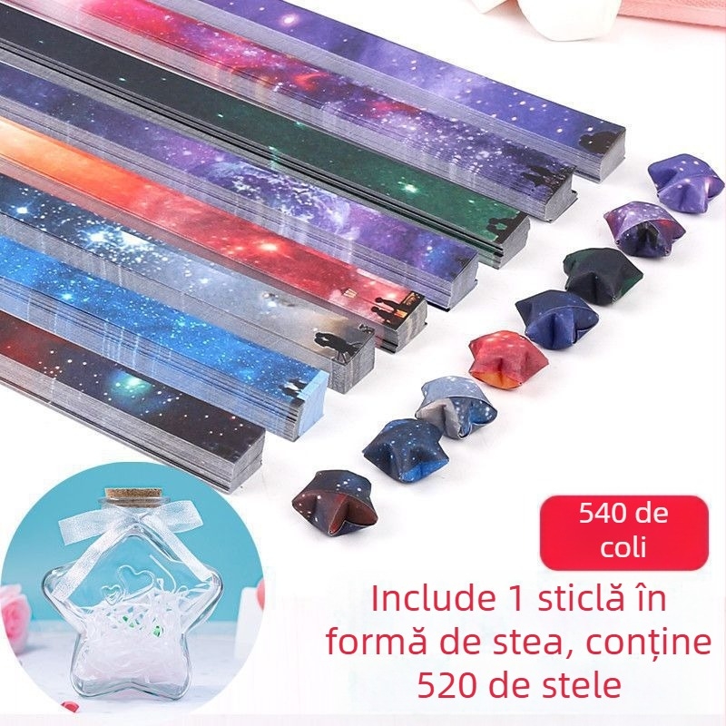 Kit Origami Stea în Sticlă – Benzi în gradient de stele, stil simplu și modern, cadou pentru ziua de naștere, pentru coleg de bancă, Crăciun