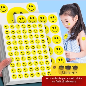 Autocolant mare, drăguț, cu față zâmbitoare de desen animat – autocolant decorativ, adeziv, pentru activități și recompense