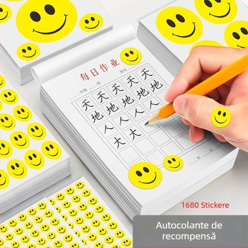 Autocolant mare, drăguț, cu față zâmbitoare de desen animat – autocolant decorativ, adeziv, pentru activități și recompense