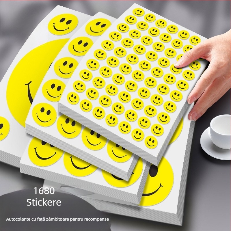 Autocolant mare, drăguț, cu față zâmbitoare de desen animat – autocolant decorativ, adeziv, pentru activități și recompense