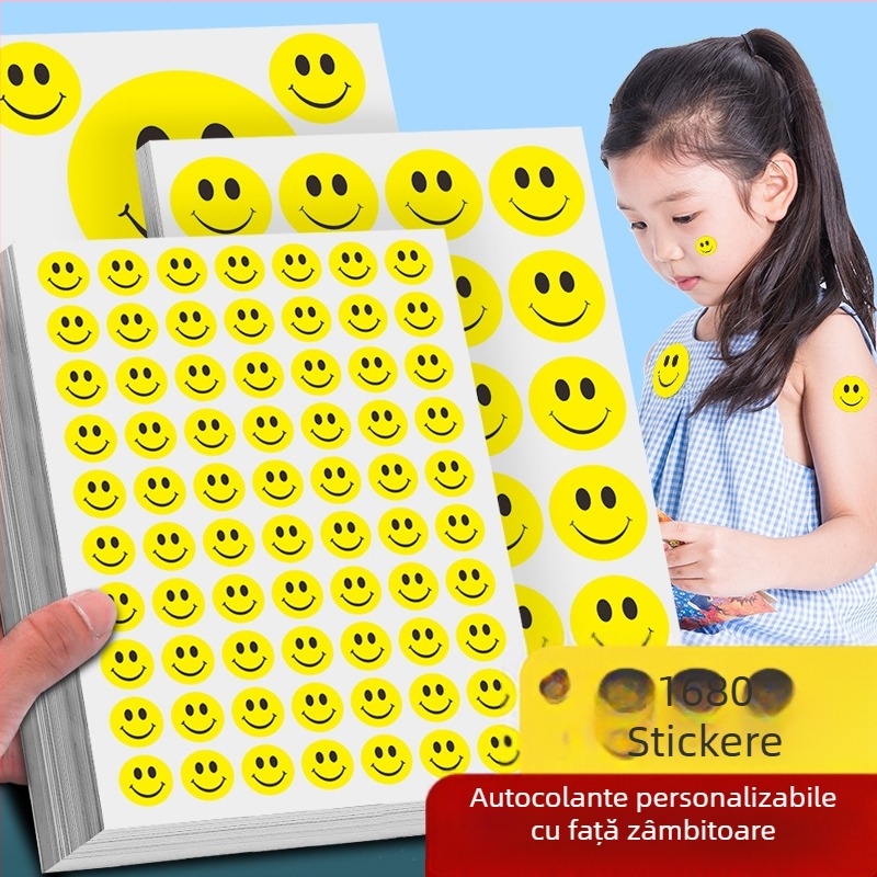 Autocolant mare, drăguț, cu față zâmbitoare de desen animat – autocolant decorativ, adeziv, pentru activități și recompense