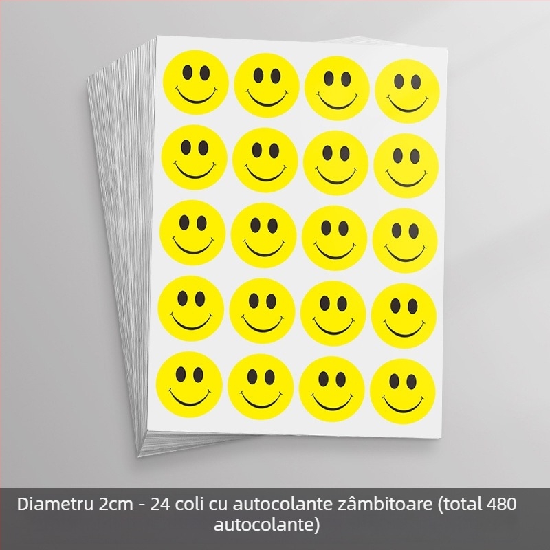 Autocolant mare, drăguț, cu față zâmbitoare de desen animat – autocolant decorativ, adeziv, pentru activități și recompense