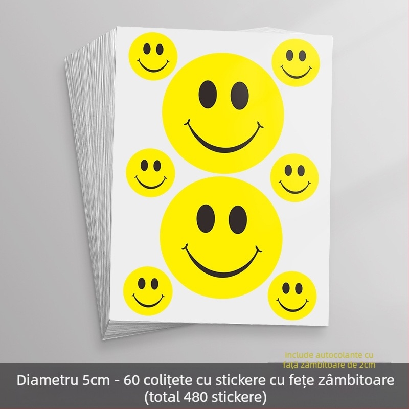 Autocolant mare, drăguț, cu față zâmbitoare de desen animat – autocolant decorativ, adeziv, pentru activități și recompense