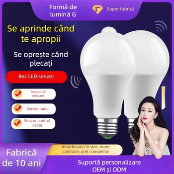 Lampă LED senzor, bază E27, 85-265V, fascicul de 180°, IP30, PF 0.6