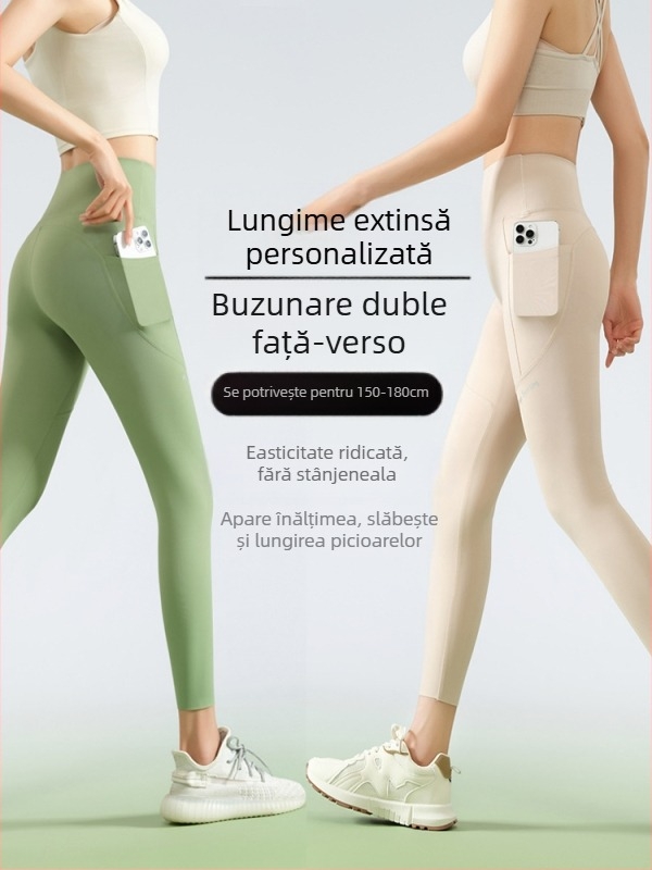 Pantaloni de yoga pentru femei cu buzunare, stil rechin, talie înaltă, ridică fesele, lungime scurtată, slim-fit