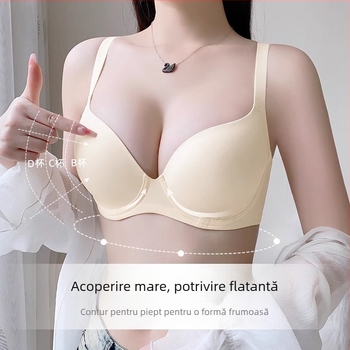  Sutien fără cusături, inel din oțel moale, cupă completă, cupă subțire modelată, susținere push-up, material nylon, bretele fixe dublu, închidere cu trei rânduri la spate