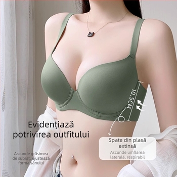  Sutien fără cusături, inel din oțel moale, cupă completă, cupă subțire modelată, susținere push-up, material nylon, bretele fixe dublu, închidere cu trei rânduri la spate