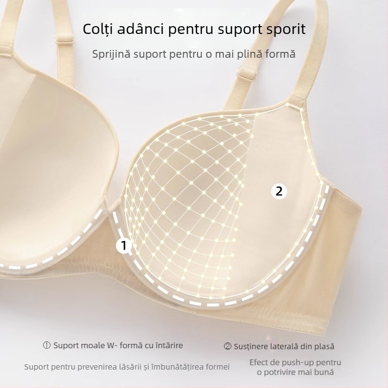  Sutien fără cusături, inel din oțel moale, cupă completă, cupă subțire modelată, susținere push-up, material nylon, bretele fixe dublu, închidere cu trei rânduri la spate