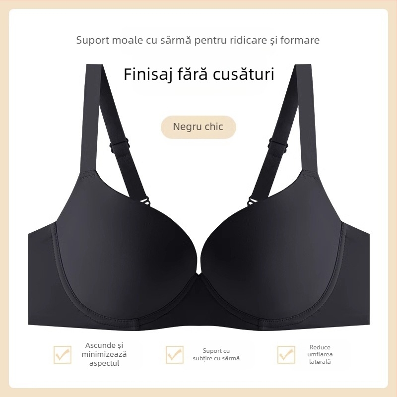  Sutien fără cusături, inel din oțel moale, cupă completă, cupă subțire modelată, susținere push-up, material nylon, bretele fixe dublu, închidere cu trei rânduri la spate