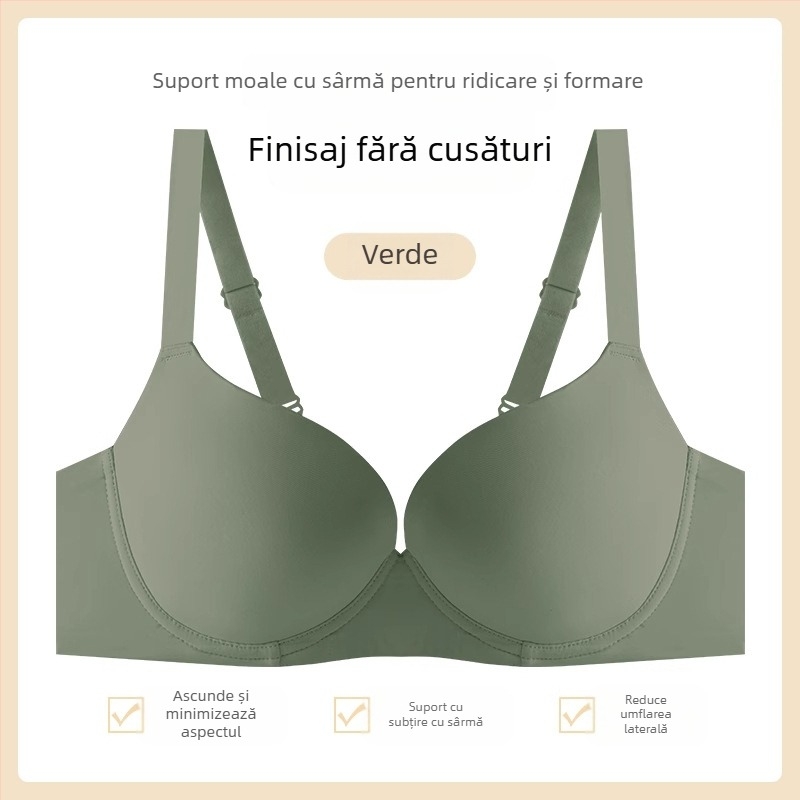  Sutien fără cusături, inel din oțel moale, cupă completă, cupă subțire modelată, susținere push-up, material nylon, bretele fixe dublu, închidere cu trei rânduri la spate