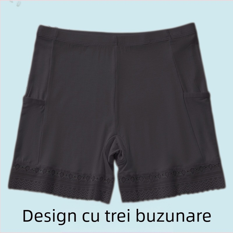 Șorturi de damă din viscoză cu dantelă, talie medie, căptușeală din bumbac, uscare rapidă