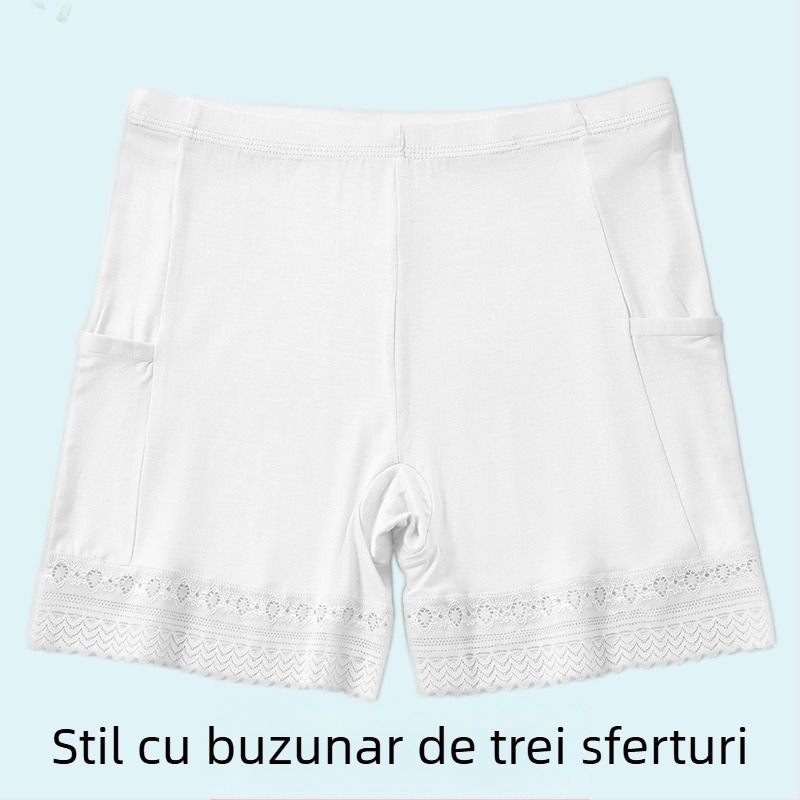 Șorturi de damă din viscoză cu dantelă, talie medie, căptușeală din bumbac, uscare rapidă