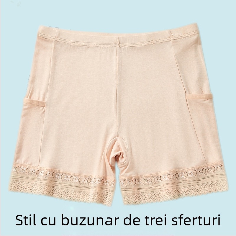 Șorturi de damă din viscoză cu dantelă, talie medie, căptușeală din bumbac, uscare rapidă