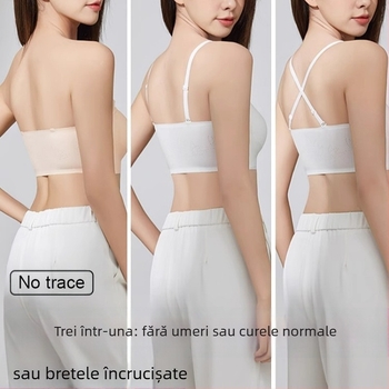 Sutien fara bretele, invizibil, antiderapant, cupa 3/4, inchidere frontala, material nylon