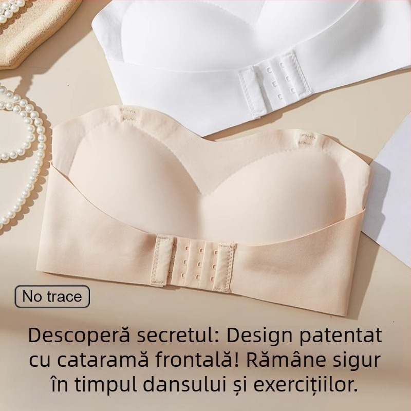 Sutien fara bretele, invizibil, antiderapant, cupa 3/4, inchidere frontala, material nylon