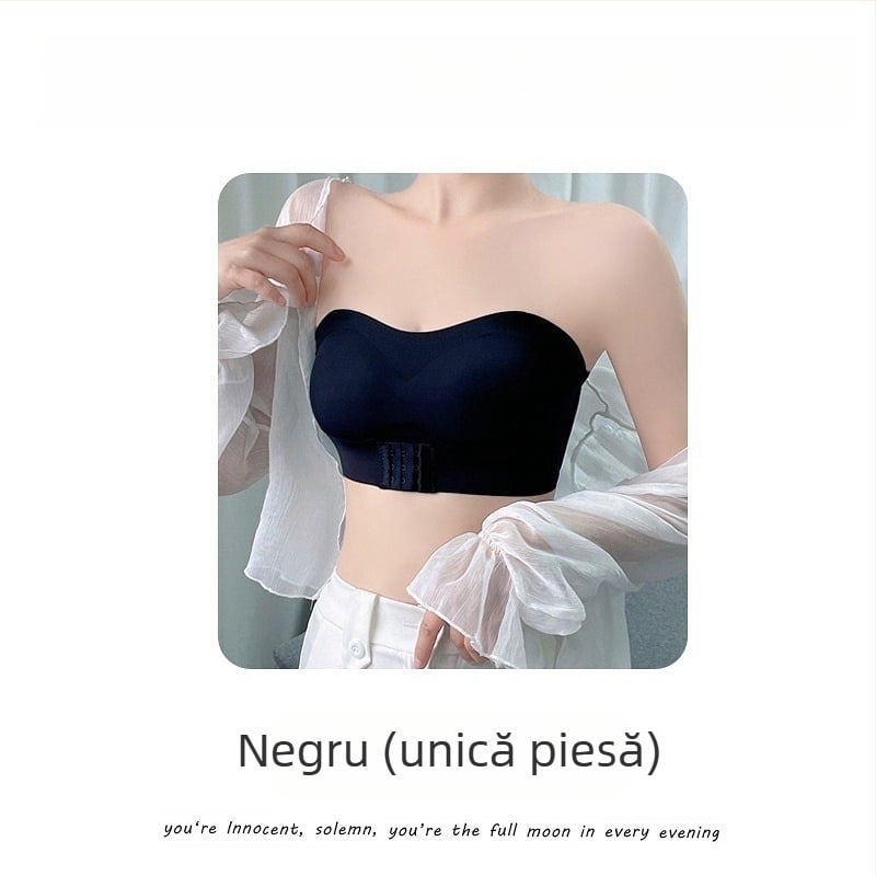 Sutien fara bretele, invizibil, antiderapant, cupa 3/4, inchidere frontala, material nylon
