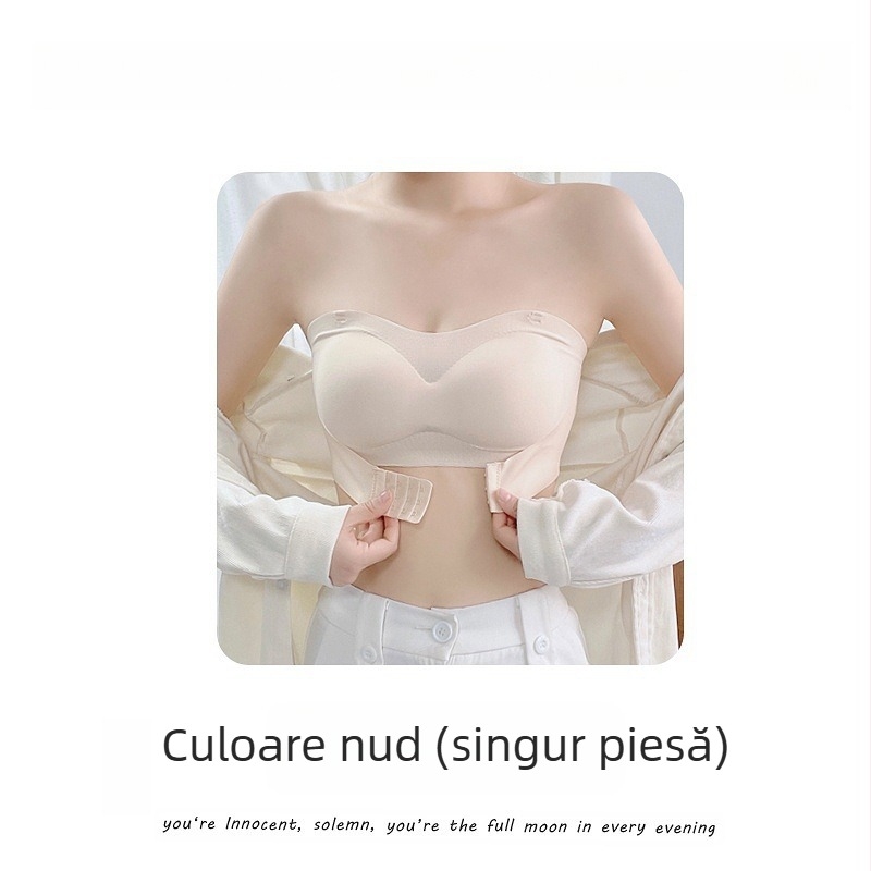 Sutien fara bretele, invizibil, antiderapant, cupa 3/4, inchidere frontala, material nylon