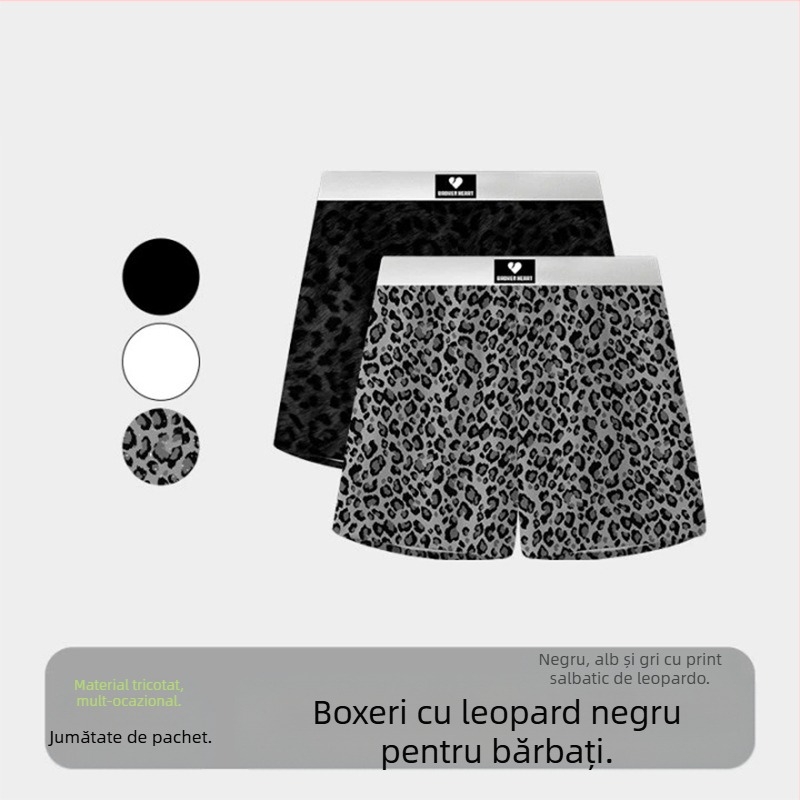 Șorturi de noapte pentru bărbați, imprimeu leopard, uscare rapidă, poliester tricot, 80–90% poliester