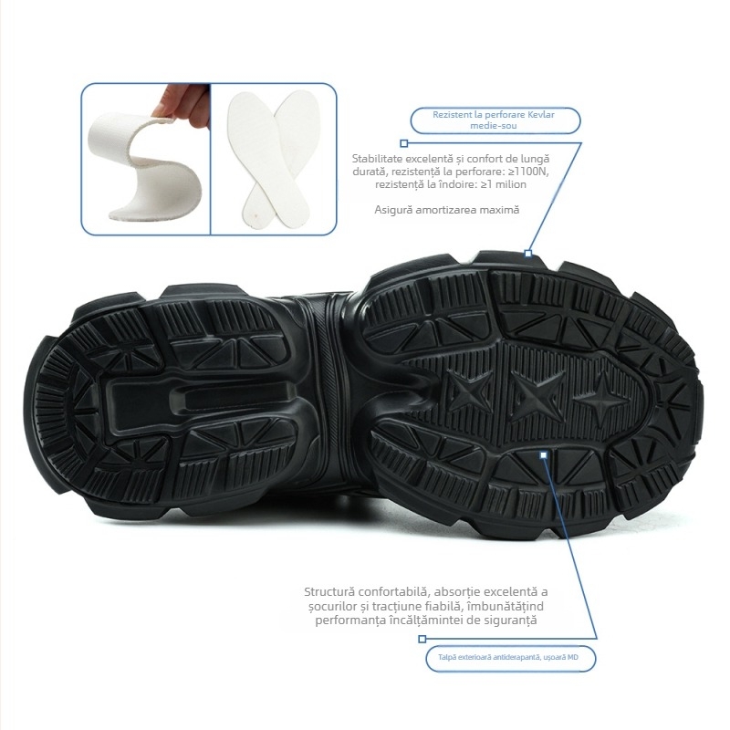 Anbaili pantofi de protecție pentru femei, vârf din oțel, suprafața Flyknit, antișoc și anti-perforație, design cu gleznă joasă